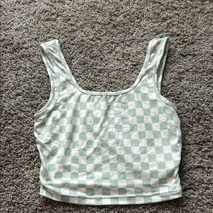 Green and White Checkered Women's Top